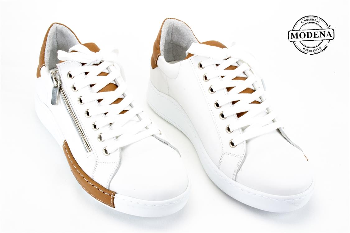 Modena schoenmode - sneaker kleur accenten - wit camel sneaker