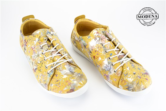 Detailpagina - Ander damesschoenen model: GEEL METALIC BLOEMEN LAGE
