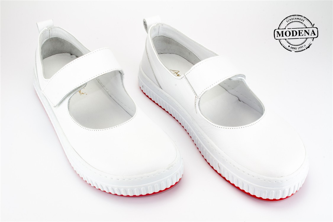 Modena schoenmode - gekleurde zool - wit-rood open velcro