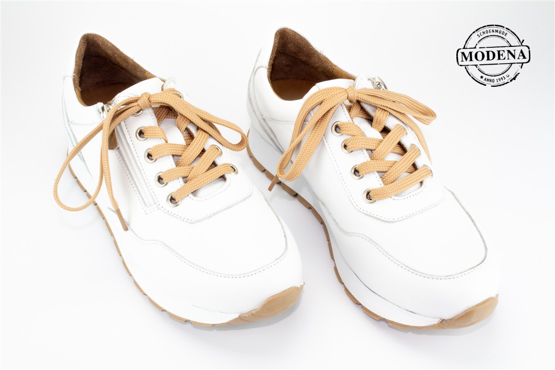 Modena schoenmode - sneaker camel veter - wit sneaker camel veter