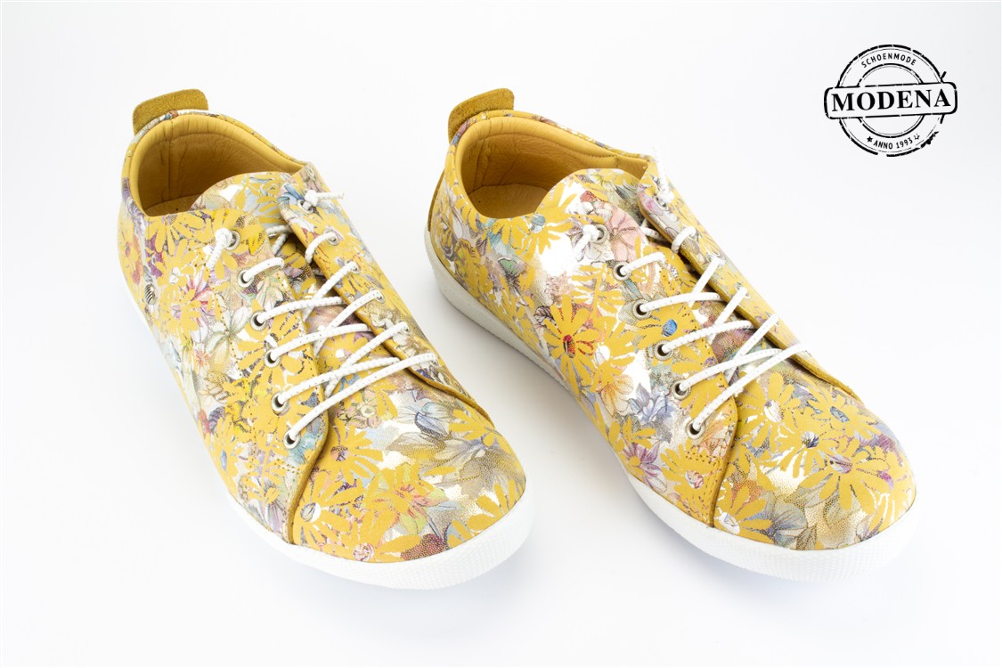 Modena schoenmode - metalic bloemen - geel metalic bloemen
