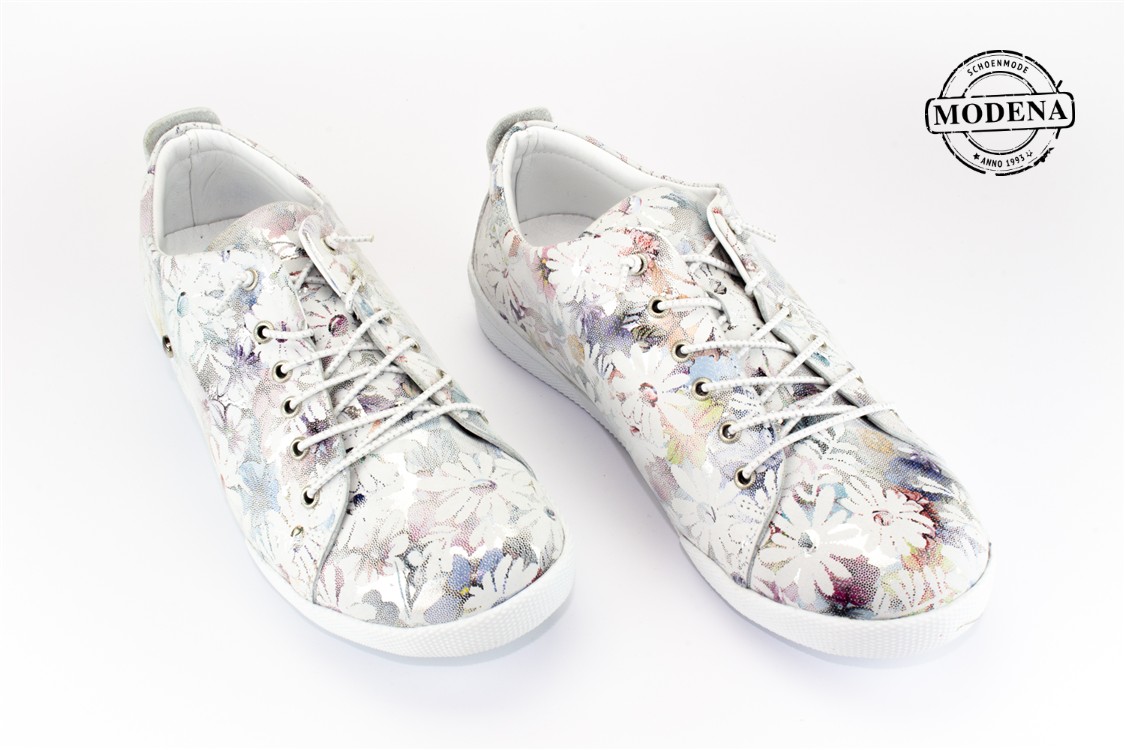 Modena schoenmode - metalic bloemen - wit metalic bloemen