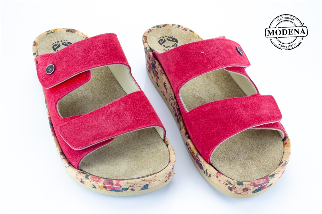 Modena schoenmode - slipper 3 velcro - rood slipper kurkzool