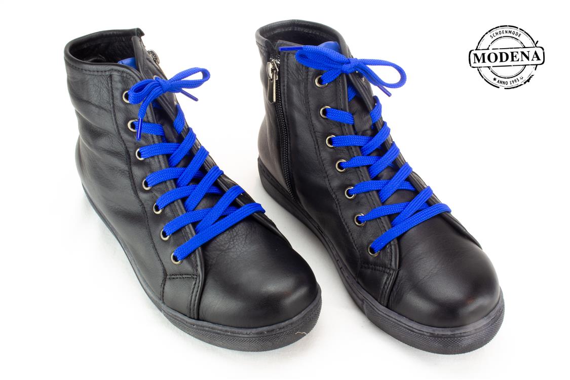 Modena schoenmode - zwart hoge blauwe veter - zwart hoge blauwe veter