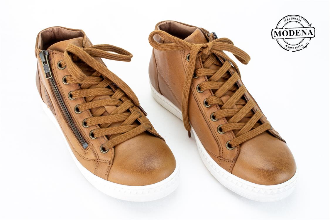 Modena schoenmode - camel sneaker - camel hoge zijrits