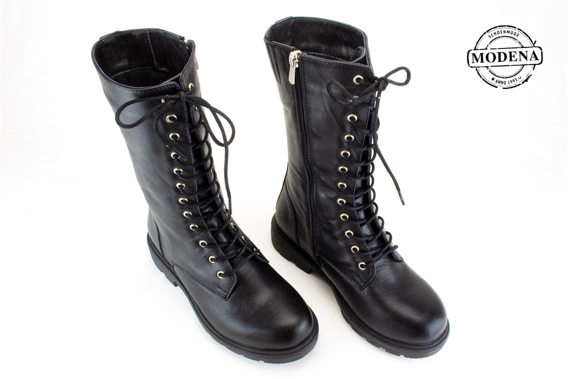 Modena schoenmode - veterlaars - zw veterlaars stoere zool