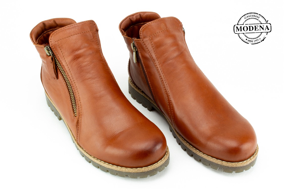 Modena schoenmode - 2 ritsen military - cognac 2 ritsen military