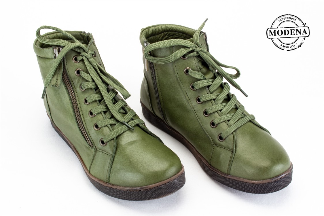 Modena schoenmode - hoge zij rits basket - olive hoge zij rits
