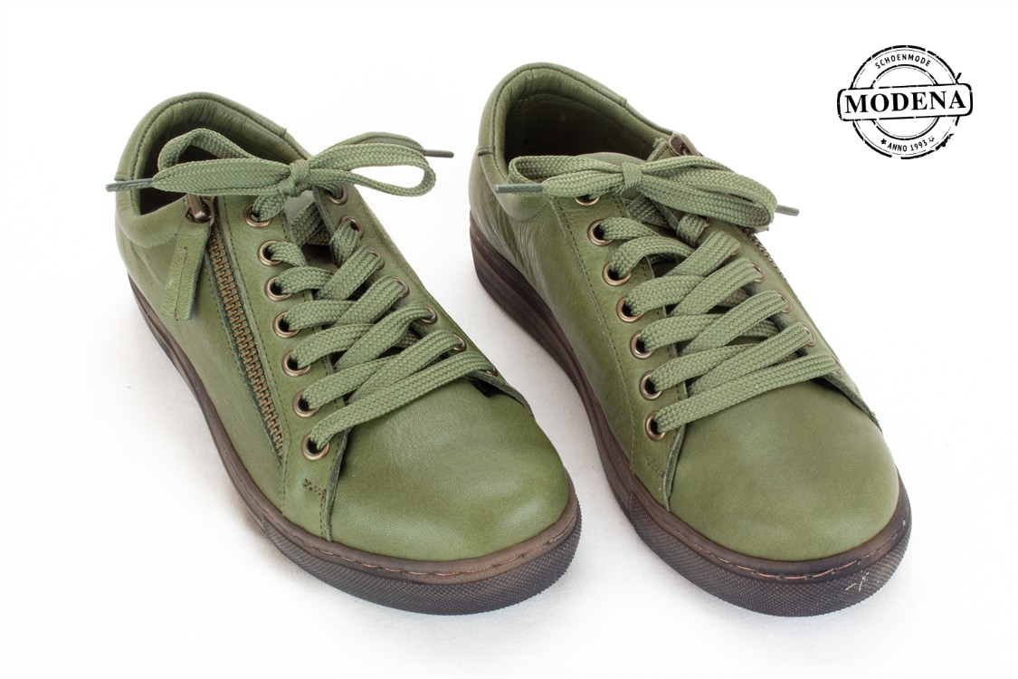 Modena schoenmode - zij-rits lage basket - olive lage zijrits