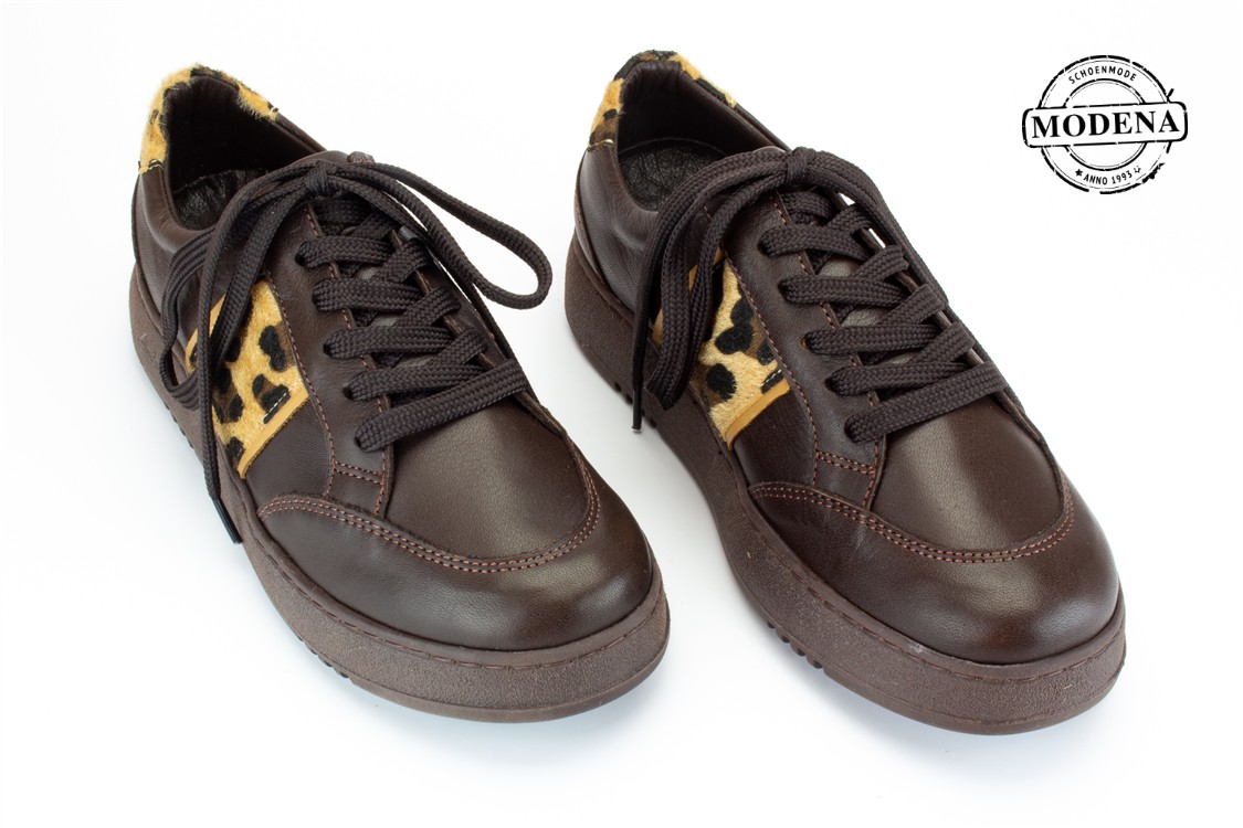Modena schoenmode - leopard lage sneaker - bruin-leopard lage sneake