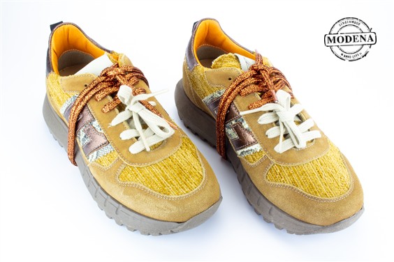 Detailpagina - Ander damesschoenen model: OKERGELE SNEAKER BRONS VETER